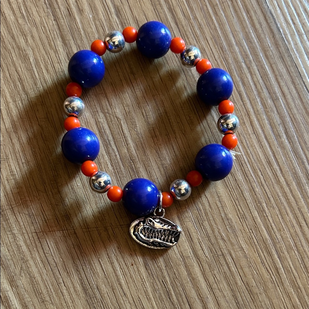 Blue & Orange Beaded Bracelet with Gator Head Charm – Florida Gators